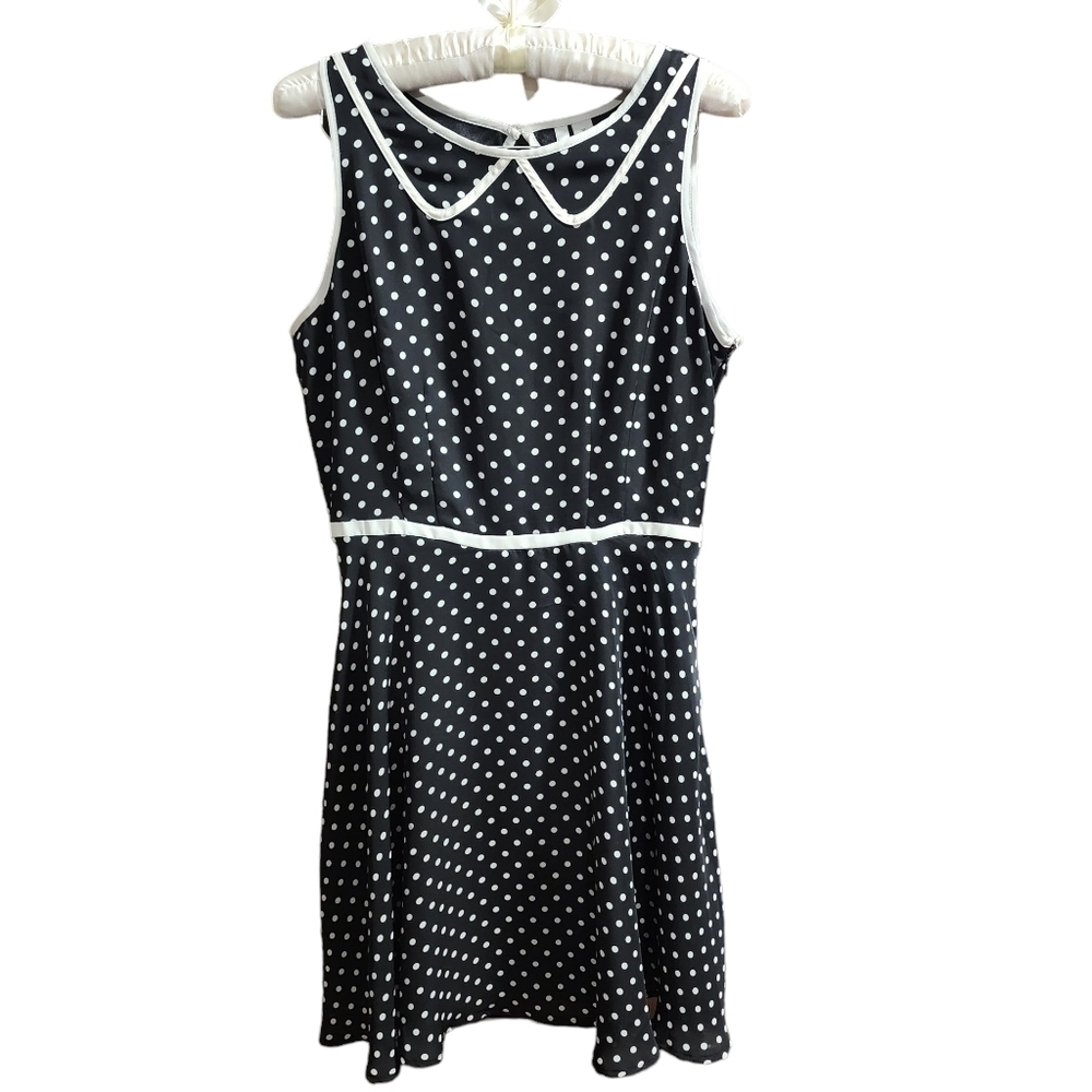 Lauren Conrad Women's Black Ivory Polka Dot Fully Lined Sleeveless Dress Sz 10